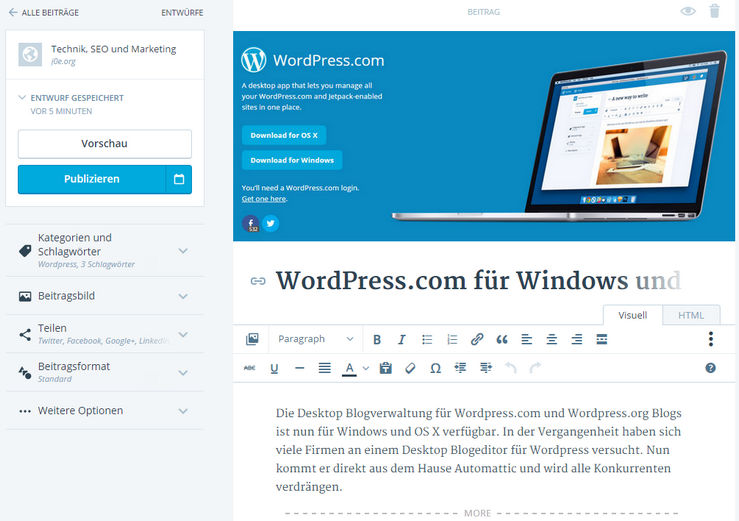 wordpress.com Der neue Editor
