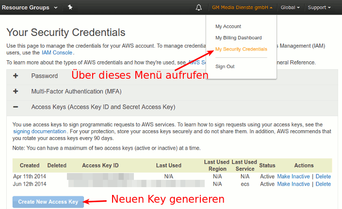Amazon - My Security Credentials