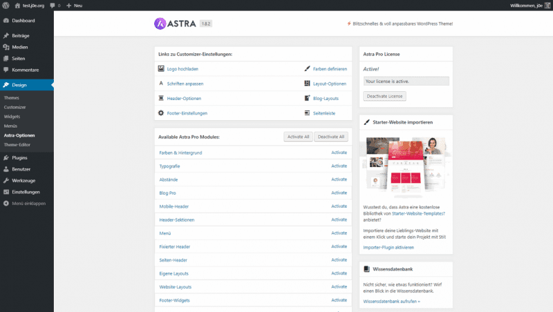 The options and modules of WPAstra Theme