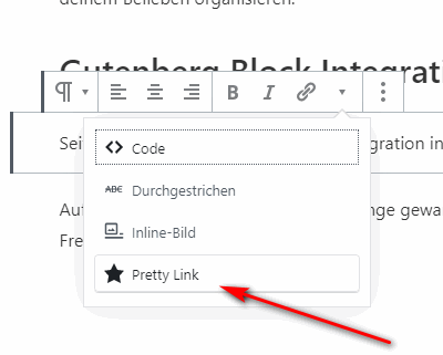 Der Pretty Link Button in Gutenberg
