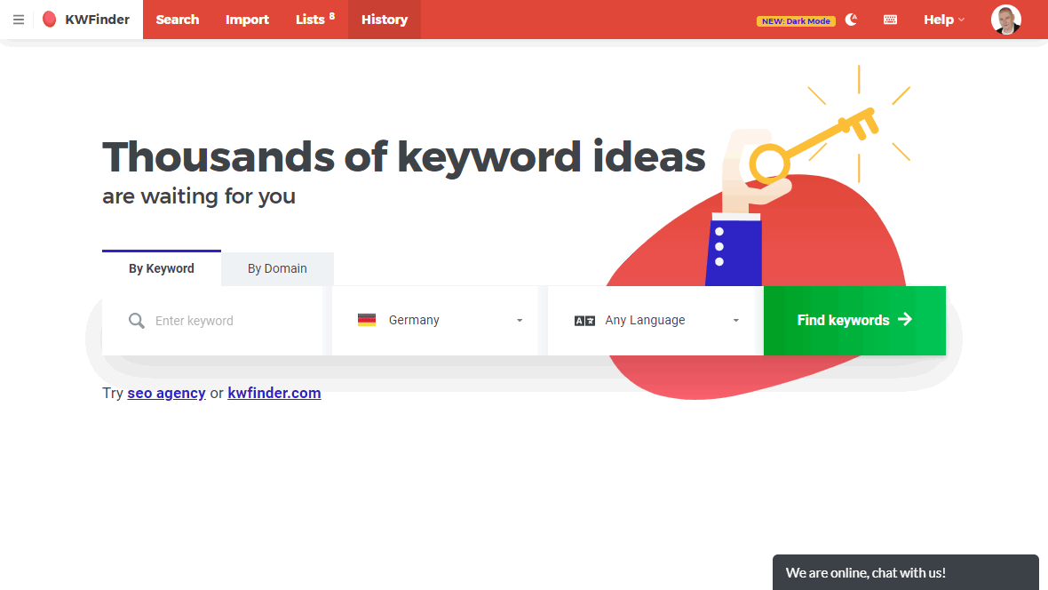 KWFinder - Keyword research tool from Mangools
