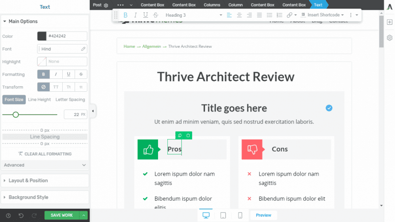 Thrive Architect Editor und Page-Builder