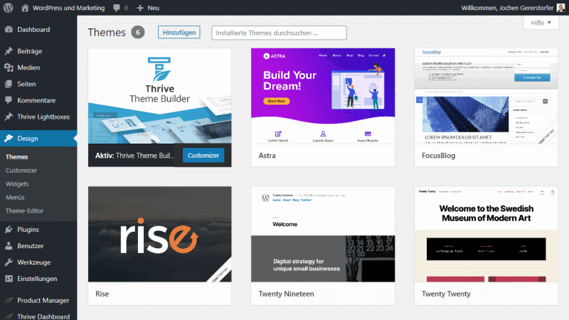 WordPress Dashboard > Design > Themes
