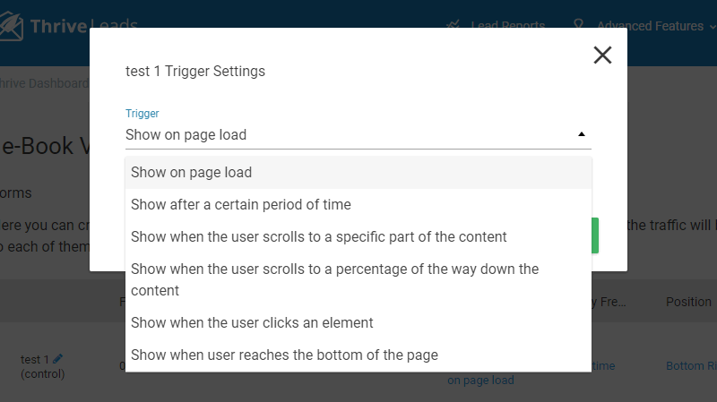 The triggers define when a form should appear.