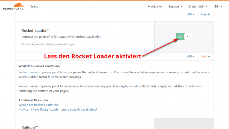 Cloudflare Rocket Loader aktiviert