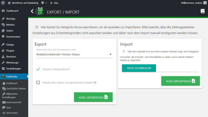 WordPress LMS Import und Export
