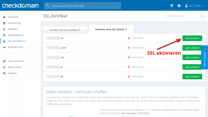 checkdomain SSL aktivieren