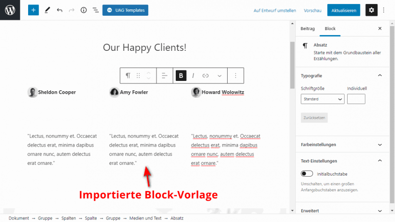 Pre-built block template from Ultimate Addons for Gutenberg