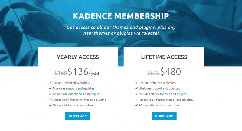 Die Preise für die Kadence Membership. Jährlich oder als Lifetime Zugriff.