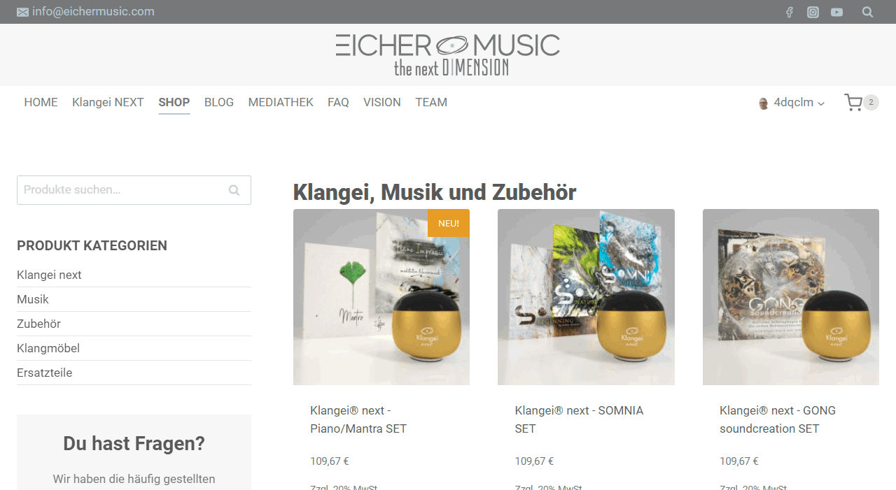 Beispiel WooCommerce Shop unseres Kunden eichermusic.com