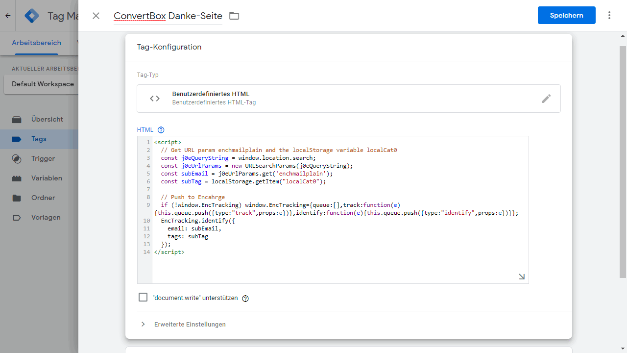 Custom HTML Tag im Google Tag Manager
