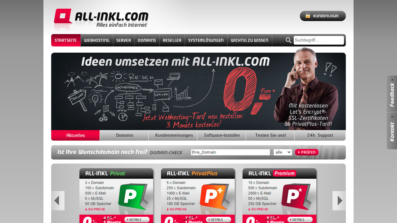 Screenshot of the All-Inkl homepage.
