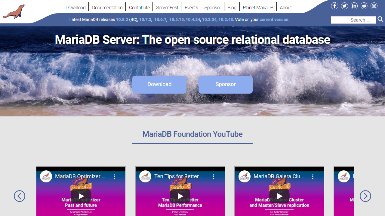 MariaDB website screenshot: MariaDB Server: The open source relational database