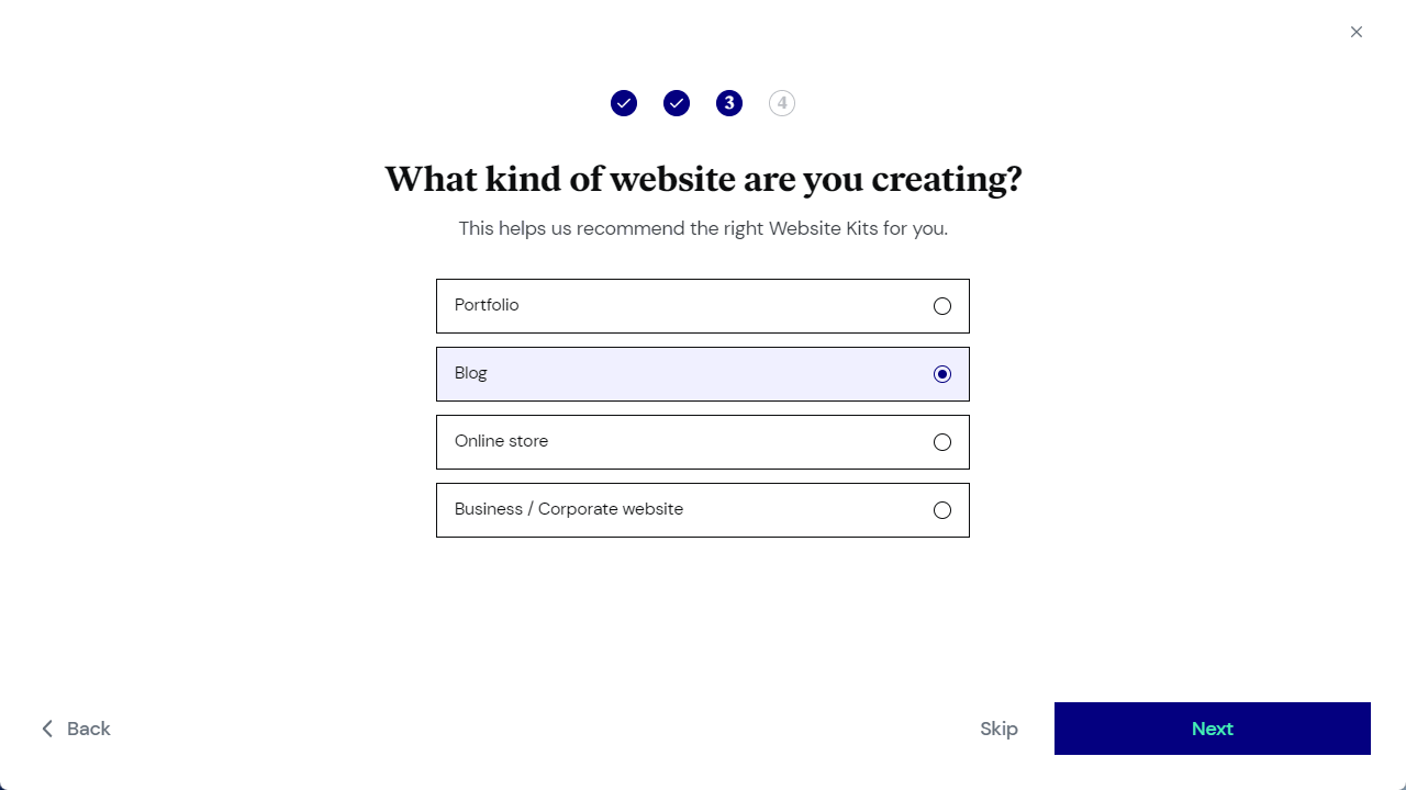 Choose what type of website you want to create.
