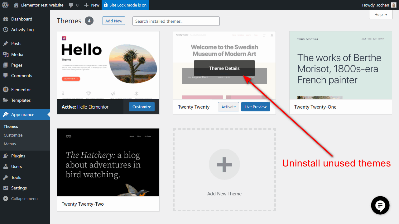 Uninstall unused WordPress themes.
