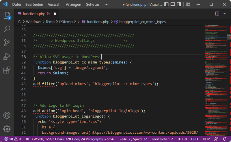 The code snippet in the editor VSCode.