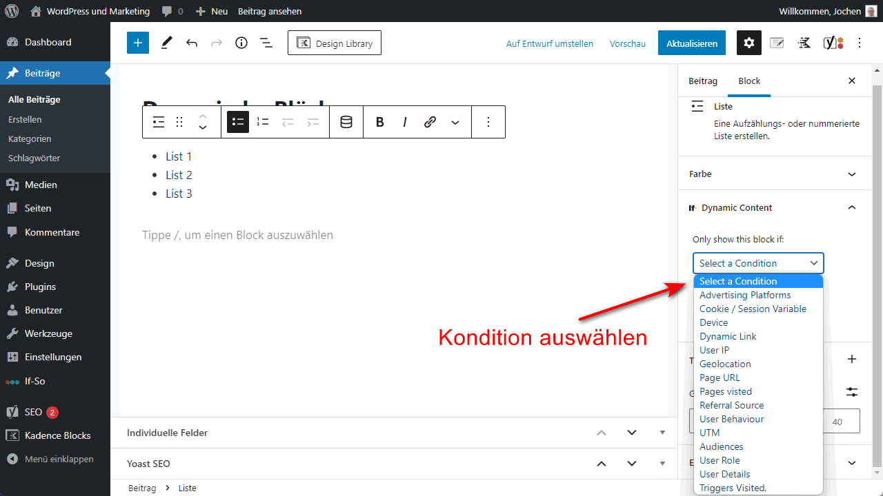 Select the condition for your dynamic block.