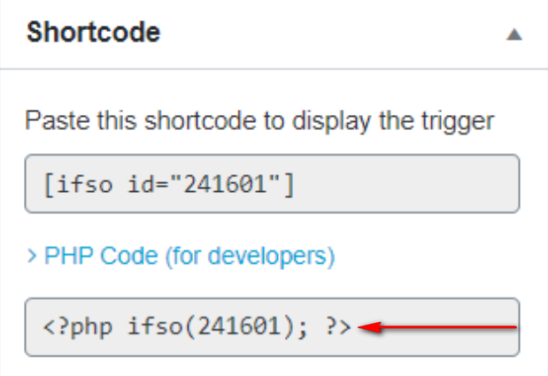 PHP-Code einfügen, um den Trigger anzuzeigen.