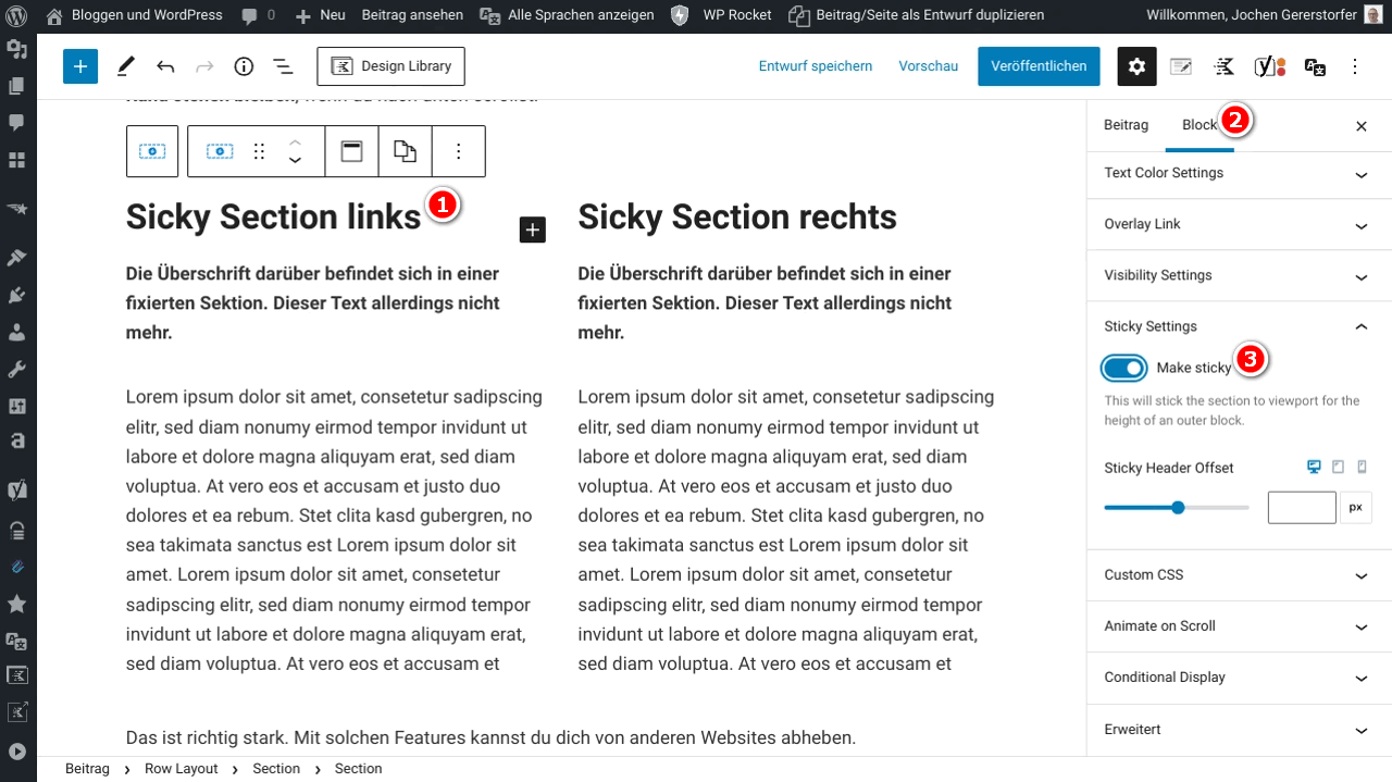 Make the section with the heading sticky.