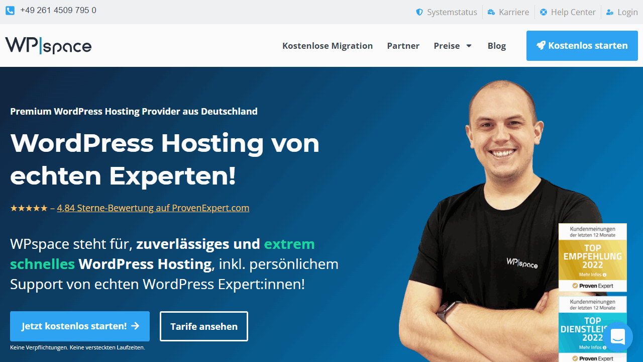 Screenshot der WP-space.de Homepage.