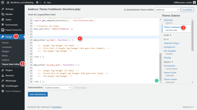 Snippet: 🧮 Code im Header, Body und Footer einfügen