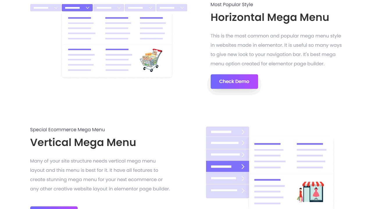 Mega Menu Builder can create horizontal and vertical menus.