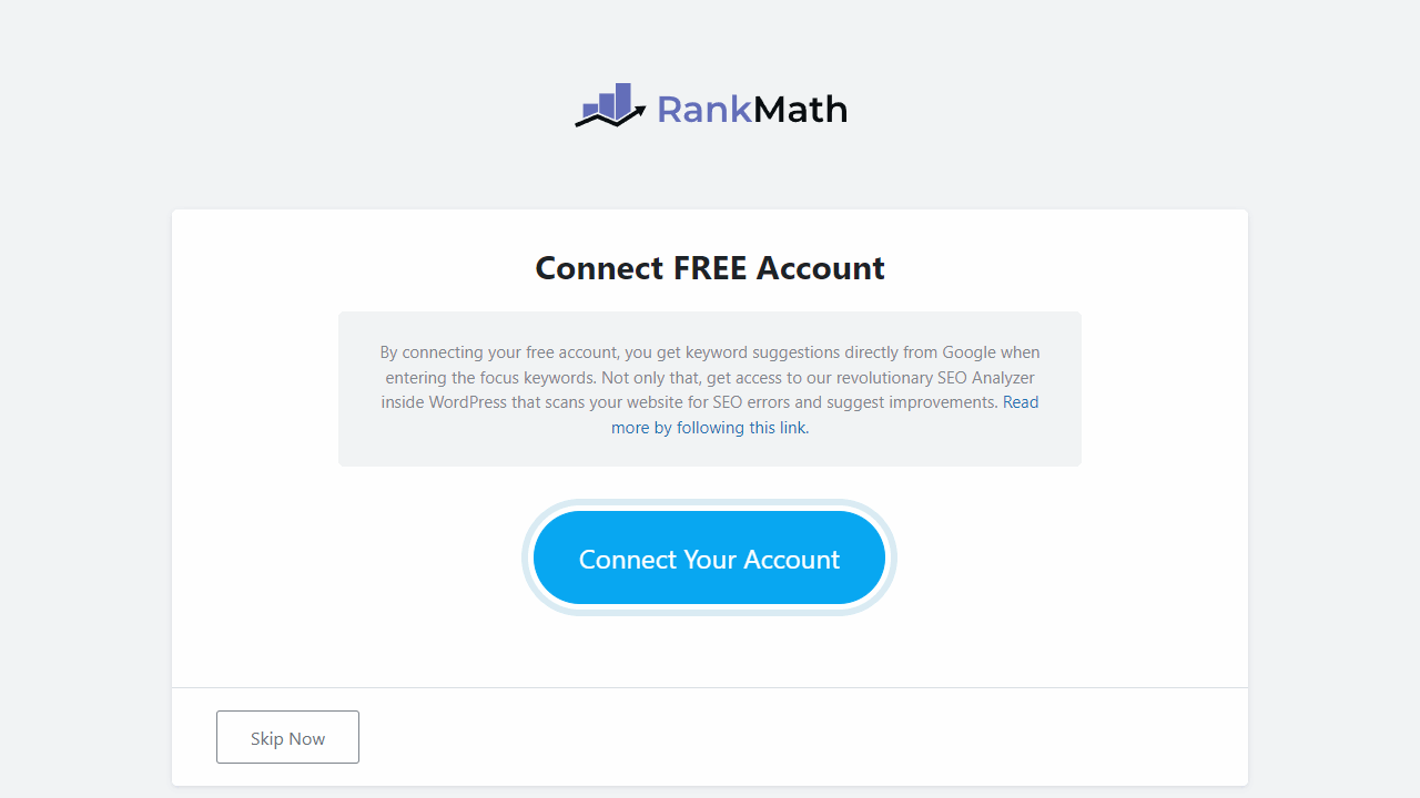 2. Rank Math mit deinem Account verbinden.