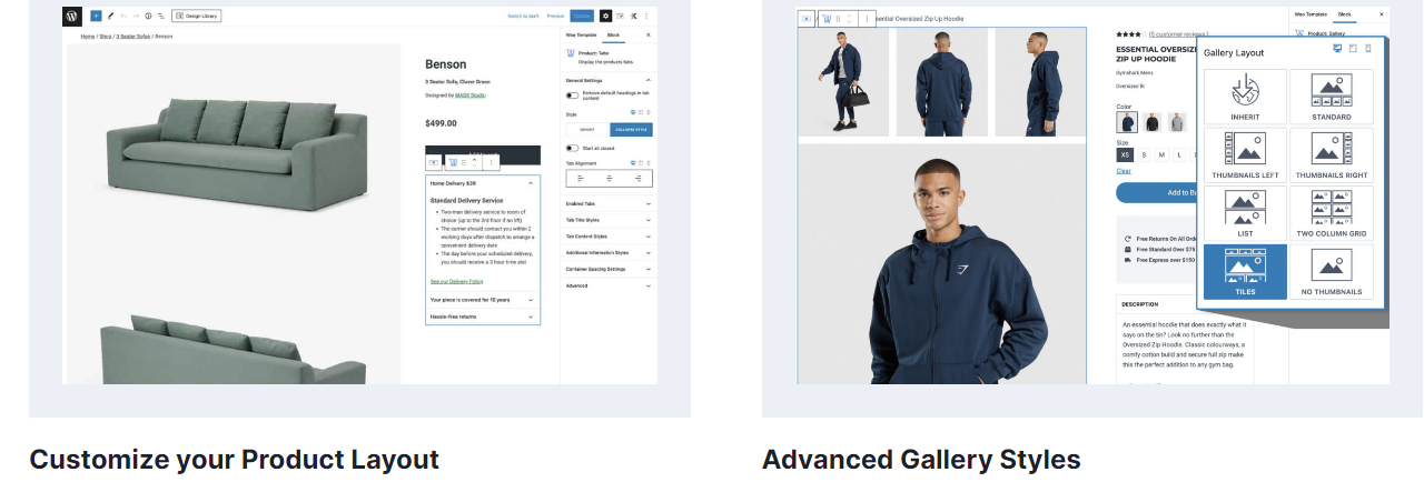 Customize the product layout and product galleries.