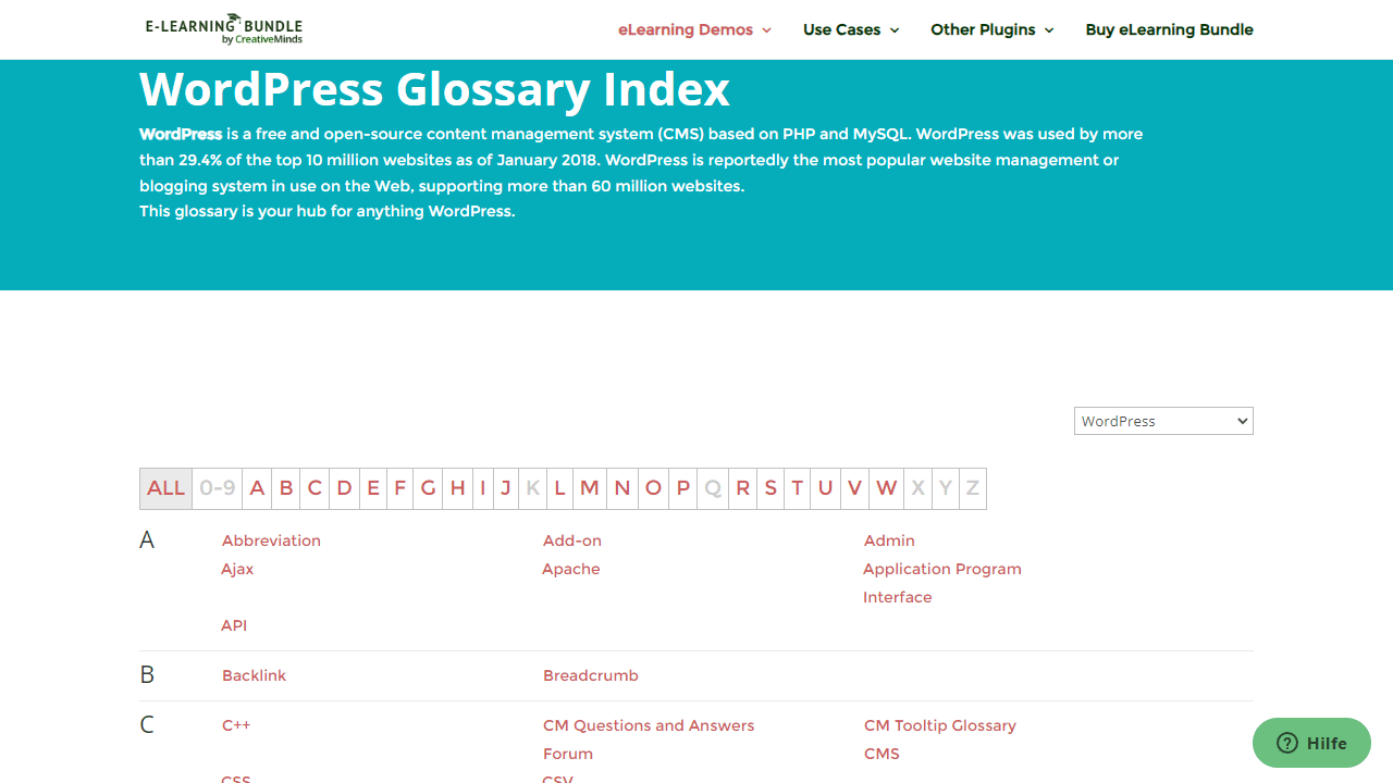 CM Tooltip Glossary index page