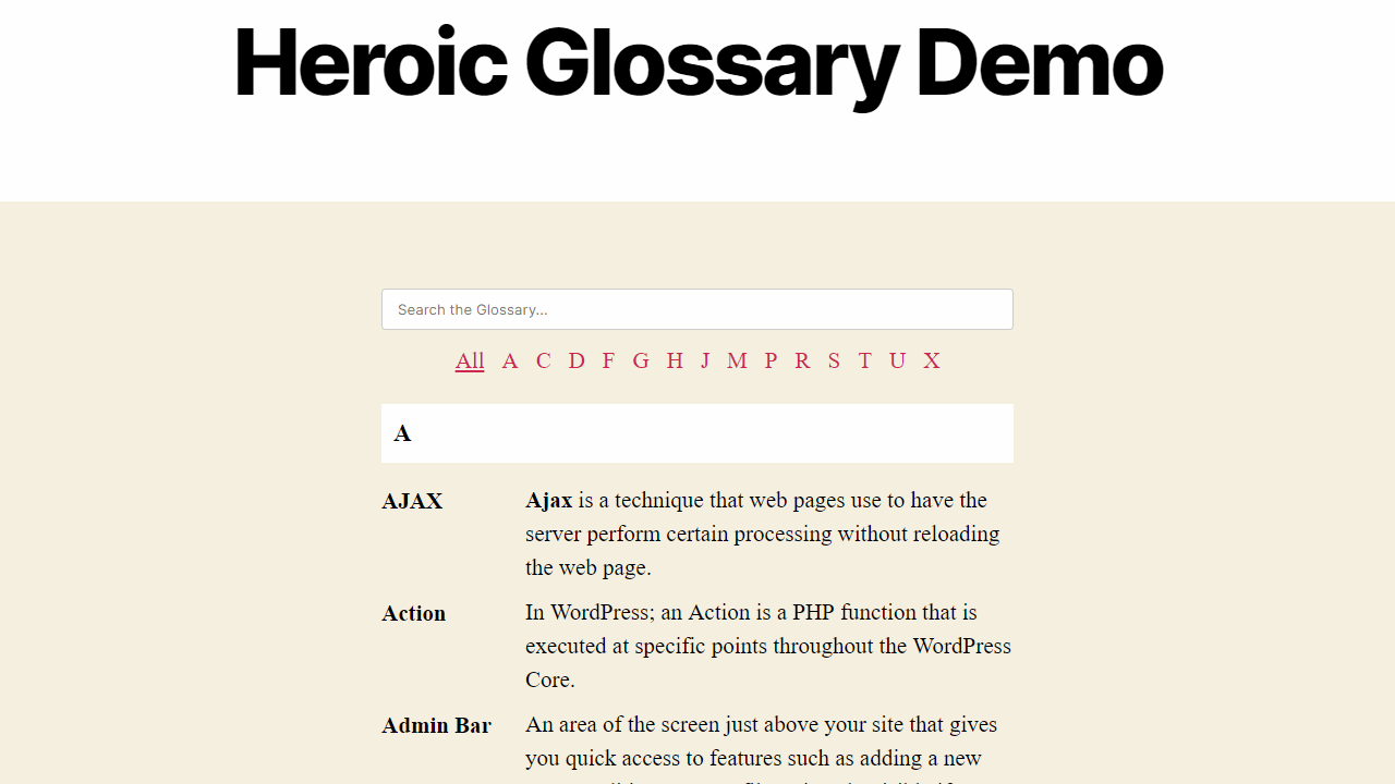Heroic Glossary Index